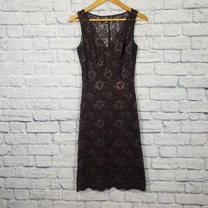 BCBGMAXAZRIA brown lace midi dress